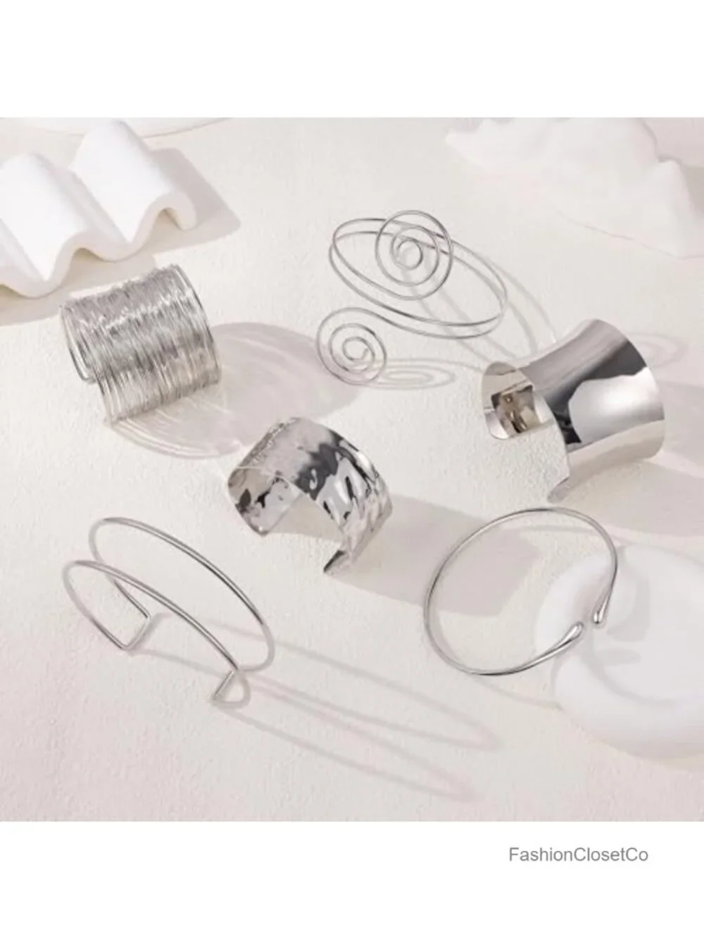 6 Piece Upper Arm Cuff Bracelet Set Hammered Chunky Open Wire Bangle